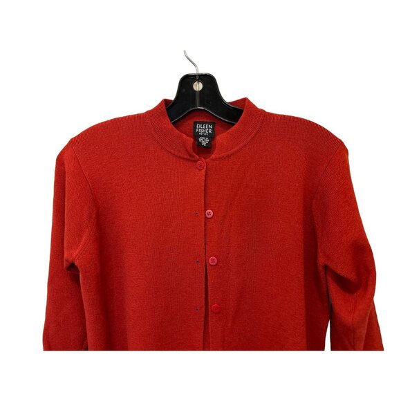 EILEEN FISHER Cardigan Merino Knitted Wool Button-Down Brick Red Color Size Smal - Picture 4 of 7